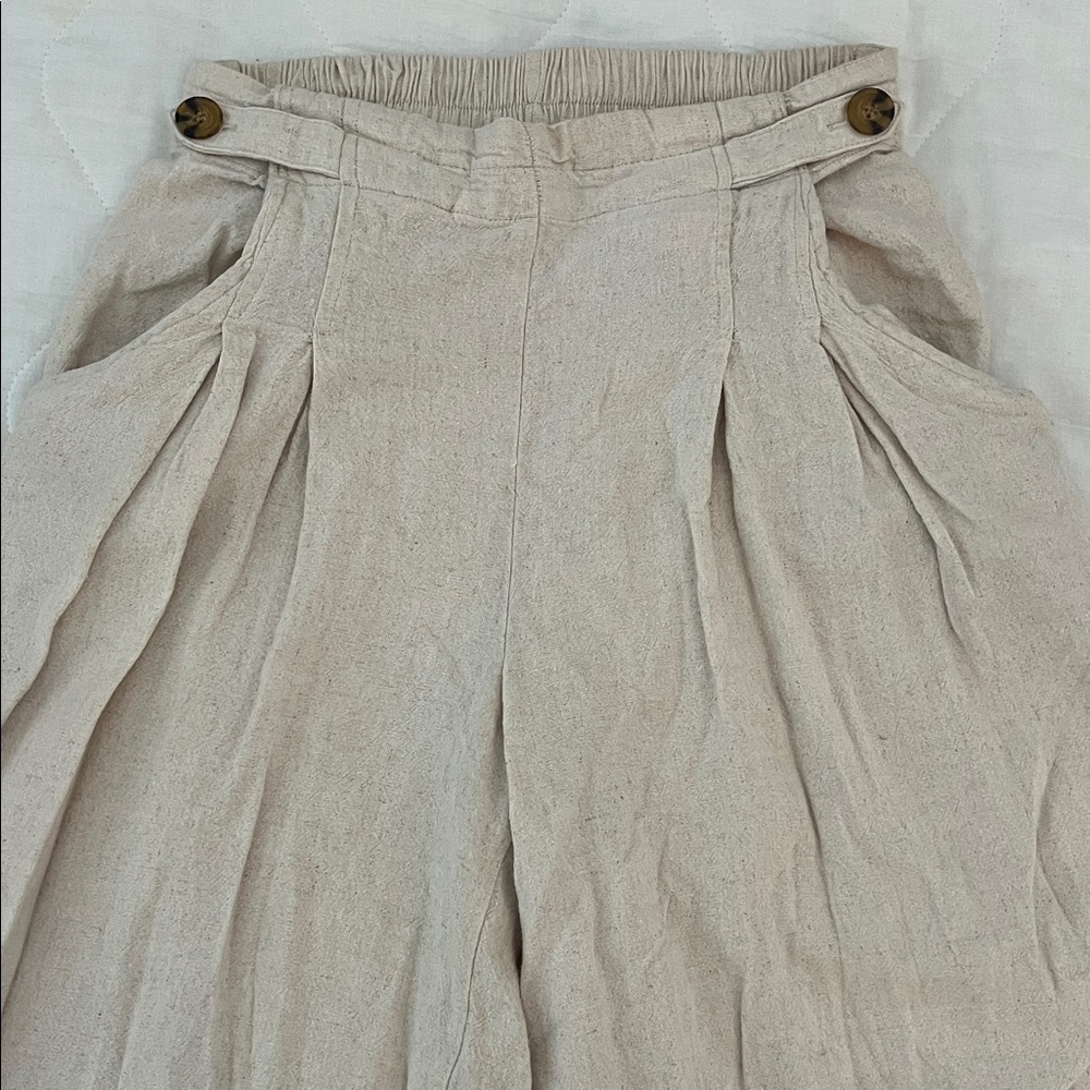 Cotton On Beige Wide-Leg Pleated Pants with Button Detail
